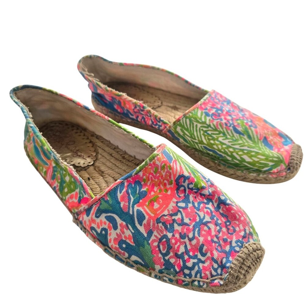 Lilly Pulitzer Women's Floral lia Espadrille in Lovers Coral print Flats Size 8